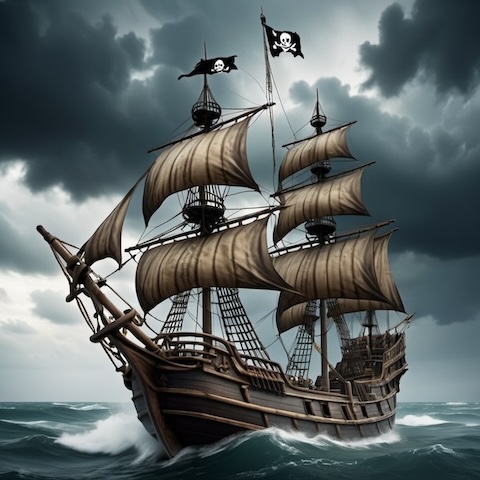 The Jolly Roger ready to terrorize the seas again.