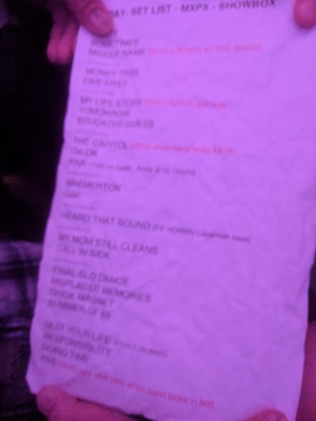 A second picture of the set list